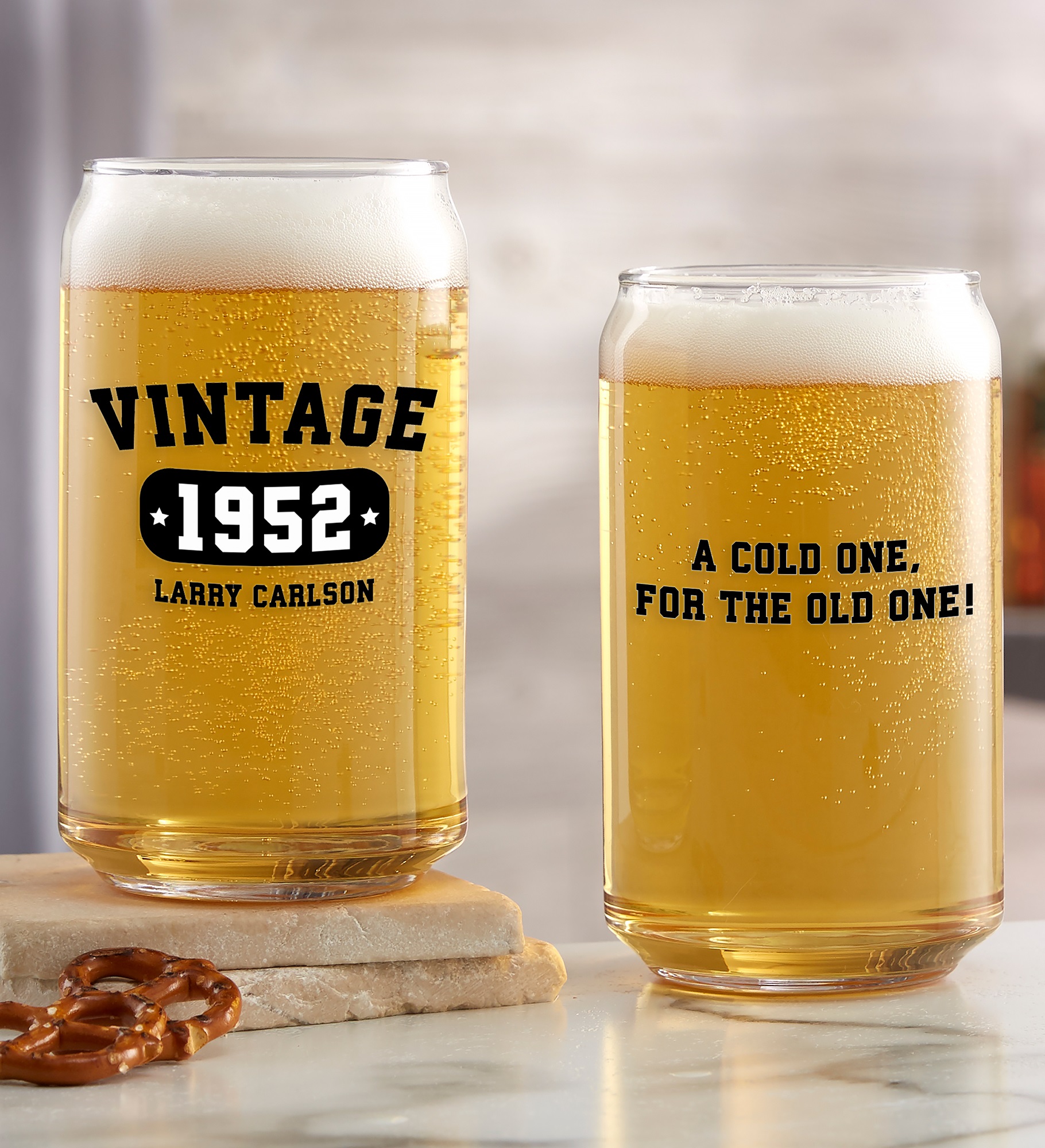 Vintage Birthday Personalized Beer Glasses